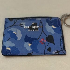 Kate Spade Blue Floral L zip card case
